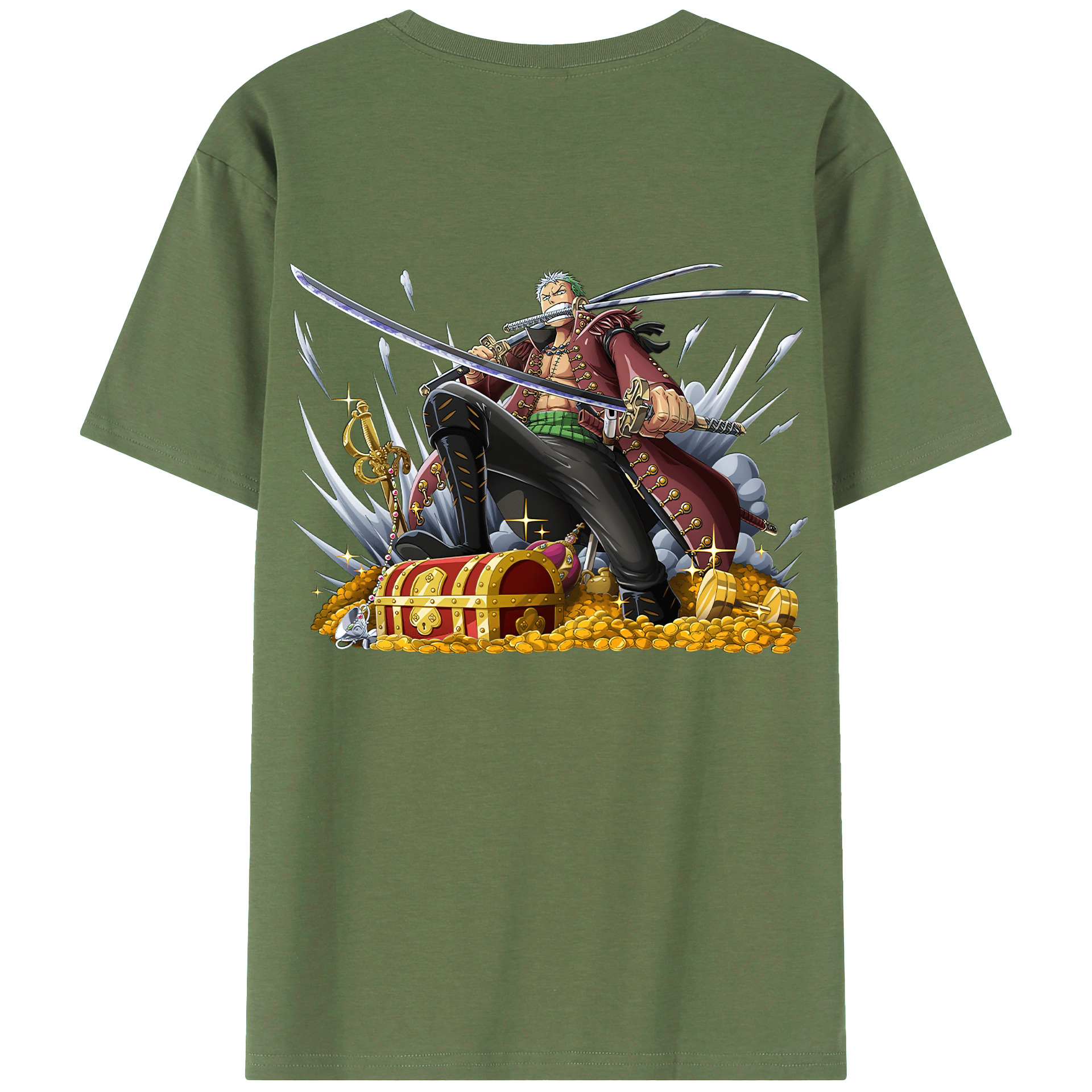 ワンピース ロロノア・ゾロ ONE PIECE Roronoa Zoro 綿100％ メンズ半袖Tシャツ（バックプリント） 通気性